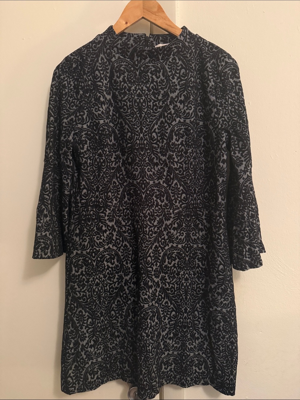 LOFT Black and Gray Patterned Dress